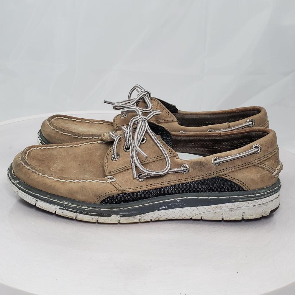 Sperry Top-Sider Boat Shoes Men 9 Brown Leather Mesh Nautical Non-Slip